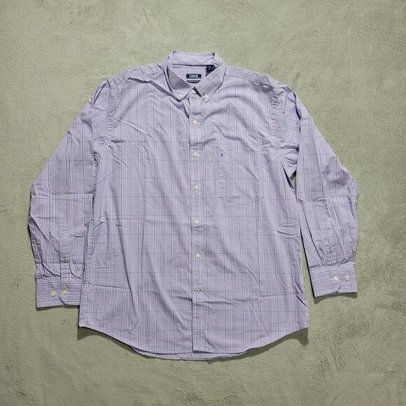Izod Premium Mens  Collard Shirt  Purple Striped  Sz L - Picture 1 of 4